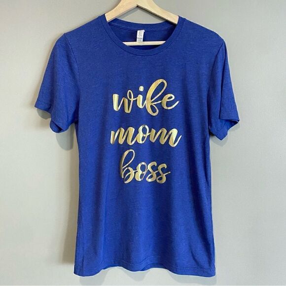 Bella Canvas Blue Wife Mom Boss Casual Round Neck Short Sleeve Womens Size S - Picture 1 of 6